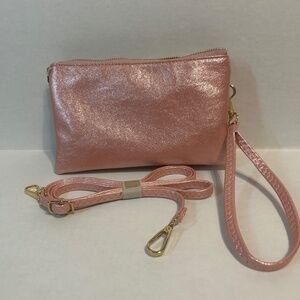 Pink sparkly convertible crossbody, wristlet purse